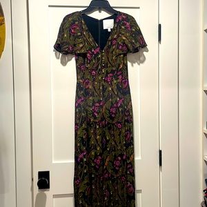Jumpsuit by Anthropologie. Green/black/pink/gold foil. Size 2.